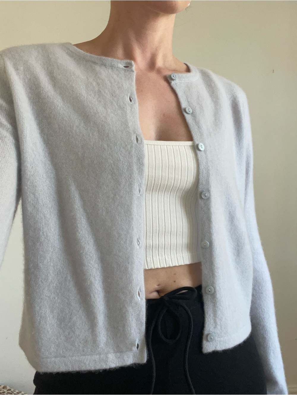 Cashmere Lavender Button-Front Cropped Cardigan